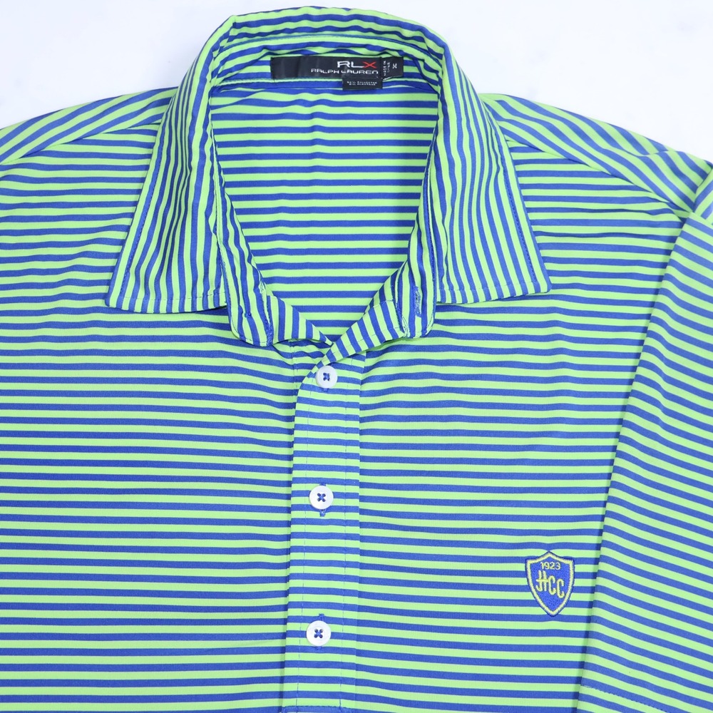RLX Ralph Lauren Mens Medium Polo Shirt Striped HCC Country Club 1923 Maryland